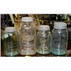Image 1 : ESTATE COLLECTION OF 4 VINTAGE CANNING JARS