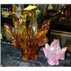 Image 1 : LARGE AMBER ART GLASS BASKET & SMALL PINK ART