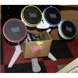 PS2 WITH ROCKBAND DRUMS AND MIKE