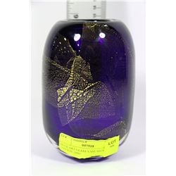 BLUE ART GLASS VASE SIGNED "LEFTON 2000"