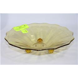 VINTAGE AMBER FOOTED ART GLASS DISH