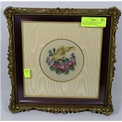 GALLERY FRAMED PETIT POINT FRAMED BIRD PICTURE