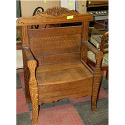 ESTATE OAK WOOD CARVED BENCH CHAIR