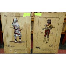 2 CHARLES M RUSSEL PICS ON NATURAL WOOD PLANKS