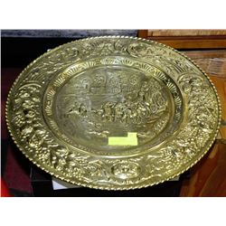 LARGE BRASS PLATE WITH STAGE COACH SCENE