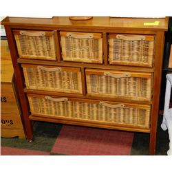 WALNUT STORAGE CABINET WITH WICKER BASKETS
