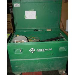 LARGE GREEN LEE JOB BOX WITH ASSORTED TOOLS &