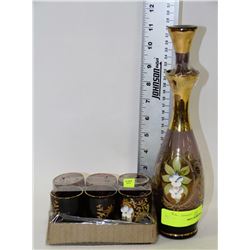 HANDPAINTED GOLD TRIM GLASS LIQUOR DECANTER SET