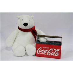COCA COLA COLLECTOR BEAR WITH GALVANIZED CADDY W/