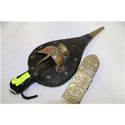 ANTIQUE LEATHER AND COPPER BELLOW WITH BRASS