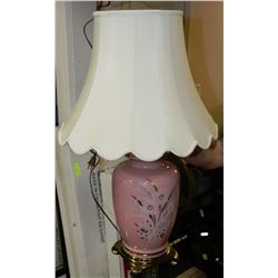 VINTAGE PINK HANDPAINTED LAMP WITH SHADE