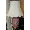 Image 1 : VINTAGE PINK HANDPAINTED LAMP WITH SHADE