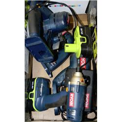 BOX OF RYOBI CORDLESS TOOLS INCLUDING SAWZALL,
