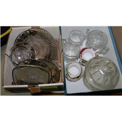 2 BOXES WITH ESTATE TRAYS CUPS ETC