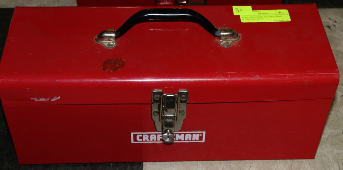 RED CRAFTSMAN 16" TOOL BOX WITH CONTENTS