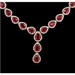 41.78ctw Ruby and Diamond Necklace -  14KT Yellow Gold