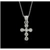 Image 1 : 14KT White Gold 0.16ctw Diamond Cross Pendant With Chain