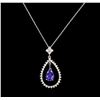 Image 1 : 1.53ct Tanzanite and Diamond Pendant With Chain - 14KT White Gold