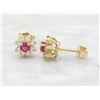 Image 2 : 0.30ctw Diamond and Ruby Earrings - 14KT Yellow Gold