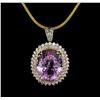 Image 3 : 14KT Yellow Gold GIA Certified 59.31ct Kunzite and Diamond Pendant With Chain