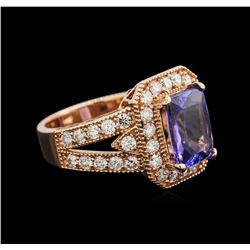 3.34ct Tanzanite and Diamond Ring - 14KT Rose Gold