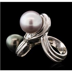 14KT White Gold Pearl and Diamond Ring