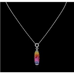 5.58ctw Multi Color Sapphire and Diamond Pendant With Chain - 14KT White Gold