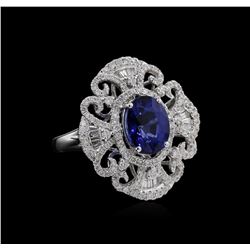 3.51ct Blue Sapphire and Diamond Ring - 14KT White Gold