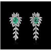 Image 1 : 1.36ctw Emerald and Diamond Earrings - 14KT White Gold