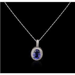 14KT White Gold 3.29ct Tanzanite and Diamond Pendant With Chain