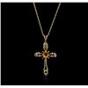 Image 1 : 10KT Yellow Gold Citrine and Diamond Cross Pendant With Chain