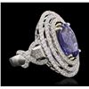 Image 1 : 14KT White and Yellow Gold 6.46ct Tanzanite and Diamond Ring