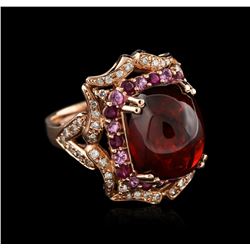 14KT Rose Gold 16.53ct Almandite, Ruby, Sapphire and Diamond Ring