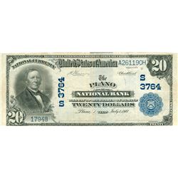 1902 $20 The Plano National Bank Blue Seal Large Note