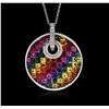 Image 1 : 14KT White Gold 8.62ctw Multicolor Sapphire and Diamond Pendant With Chain