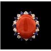 Image 2 : 14KT Rose Gold 9.80ct Red Coral, Sapphire and Diamond Ring