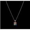 Image 2 : 2.00ctw Multi Sapphire and Diamond Pendant With Chain - 14KT White Gold