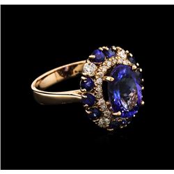 3.20ct Tanzanite, Blue Sapphire and Diamond Ring - 14KT Rose Gold