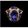 Image 2 : 3.20ct Tanzanite, Blue Sapphire and Diamond Ring - 14KT Rose Gold