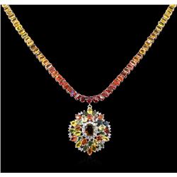 79.54ctw Multicolor Sapphire and Diamond Necklace - 14KT White Gold