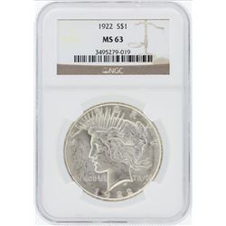 1922 NGC MS63 Peace Silver Dollar