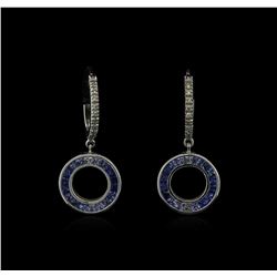 0.50ctw Multi Sapphire and Diamond Dangle Earrings - 14KT White Gold