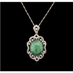 13.59ct Jade and Diamond Pendant With Chain - 14KT Yellow Gold