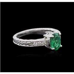 14KT White Gold 0.76ct Emerald and Diamond Ring