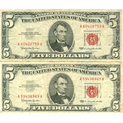 1963 $5 Red Seal Bill Lot of 2