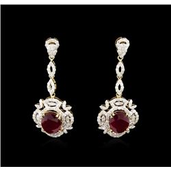 7.88ctw Ruby and Diamond Earrings - 14KT Yellow Gold