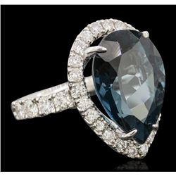 14KT White Gold 15.46ct Topaz and Diamond Ring