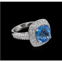 5.46ct Blue Topaz and Diamond Ring - 14KT White Gold