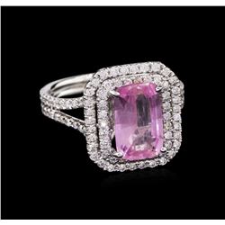 GIA Cert 2.74ct Pink Sapphire and Diamond Ring - 18KT White Gold