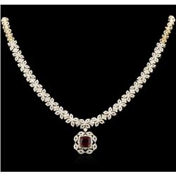 4.77ct Ruby and Diamond Necklace - 14KT Yellow Gold